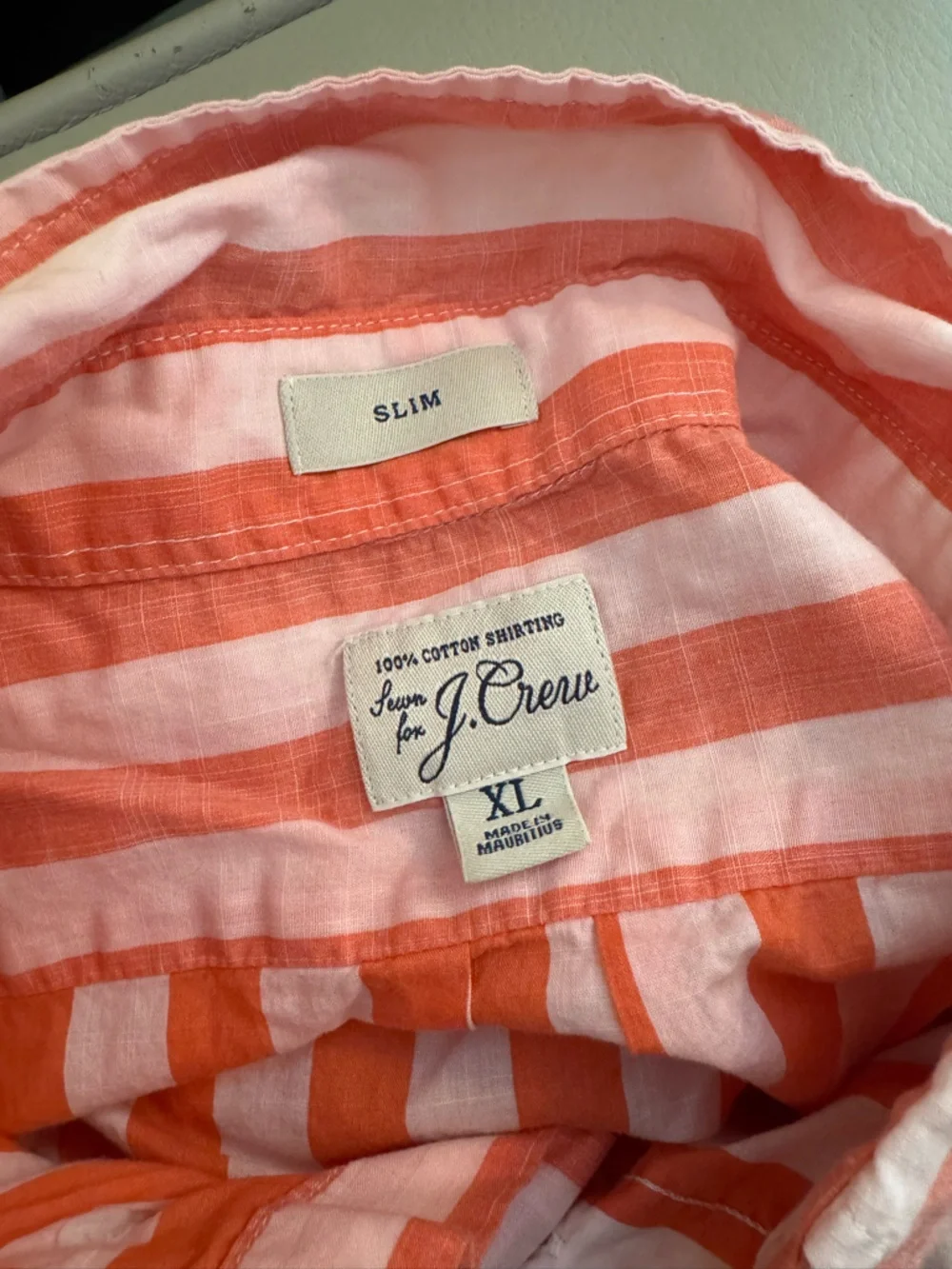 J. Crew Short-sleeve seersucker shirt striped cotton XL slim fit Orange/Pink